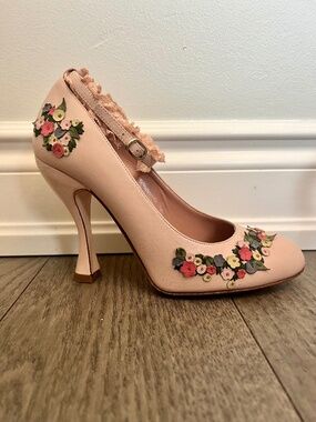 Authentic Valentino RED Blush Heels with Floral Embellishments